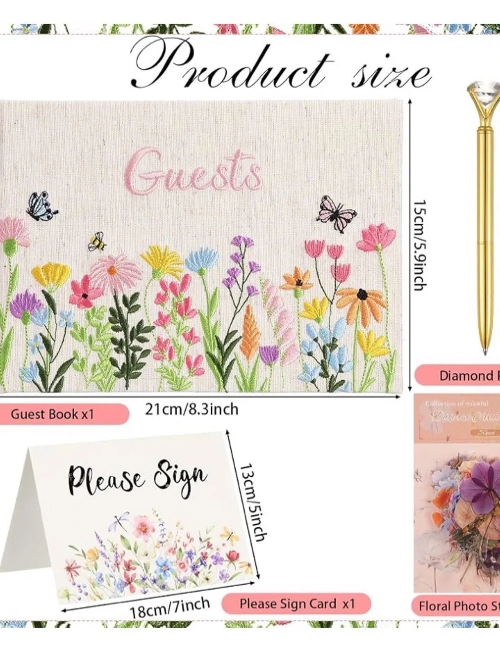 New Ctosree 4 Pcs Wildflower Wedding Guest Book Set, Colorful A, 8.3 * 6 Inch